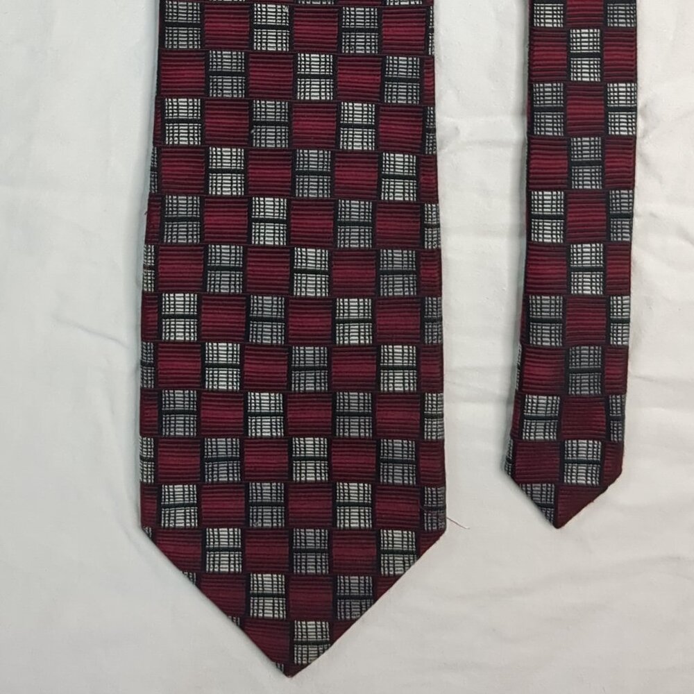 100% Silk Red with Gray Squares Fabio Fazio Necktie